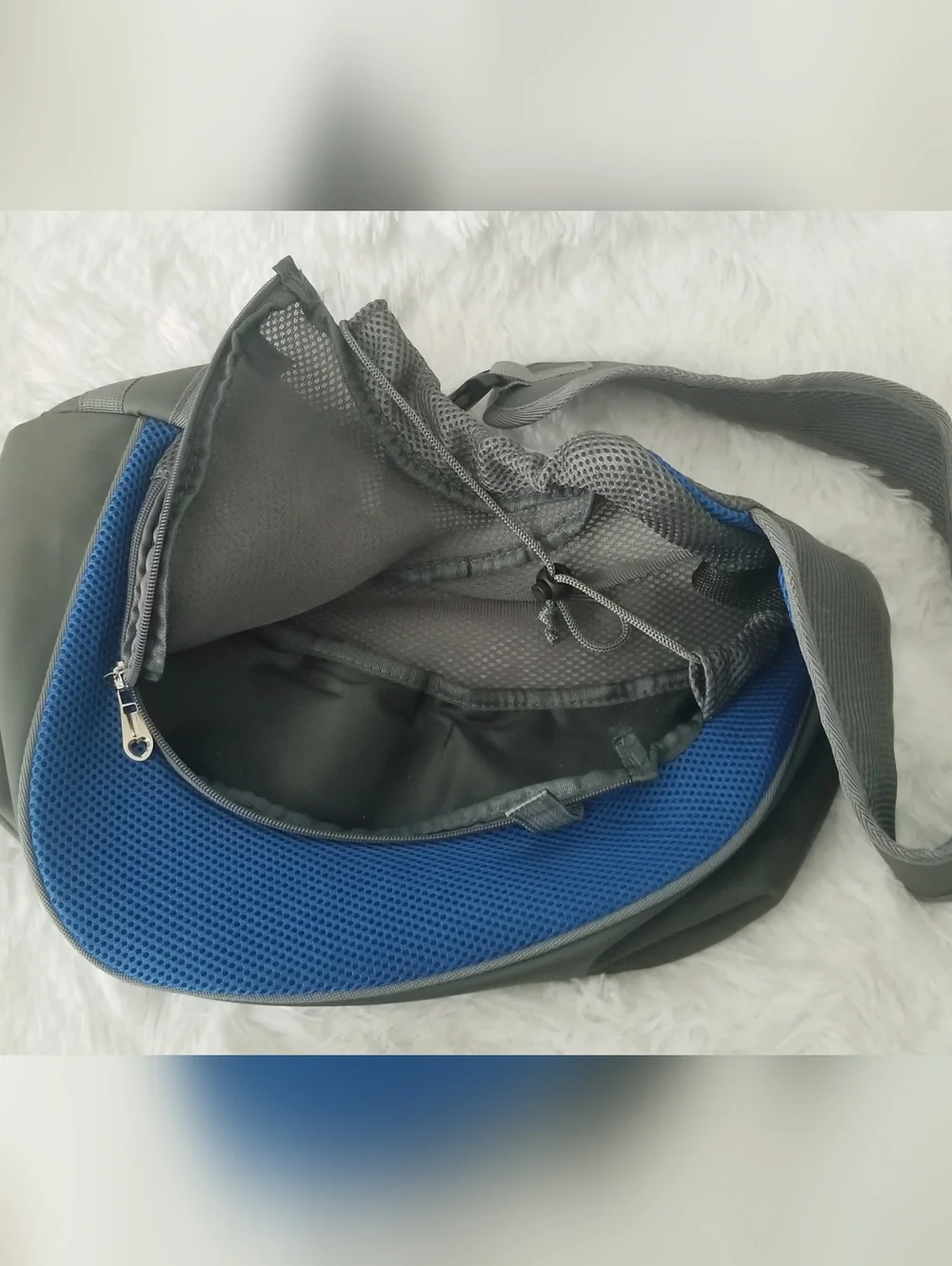 Pet Carrier Gray and Blue Pet Sling Carrier - Hands-Free Travel Sling